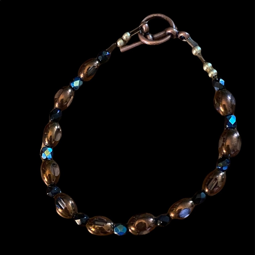 Handmade Glass Beaded & Black Crystal Bracelet - Picture 1 of 1